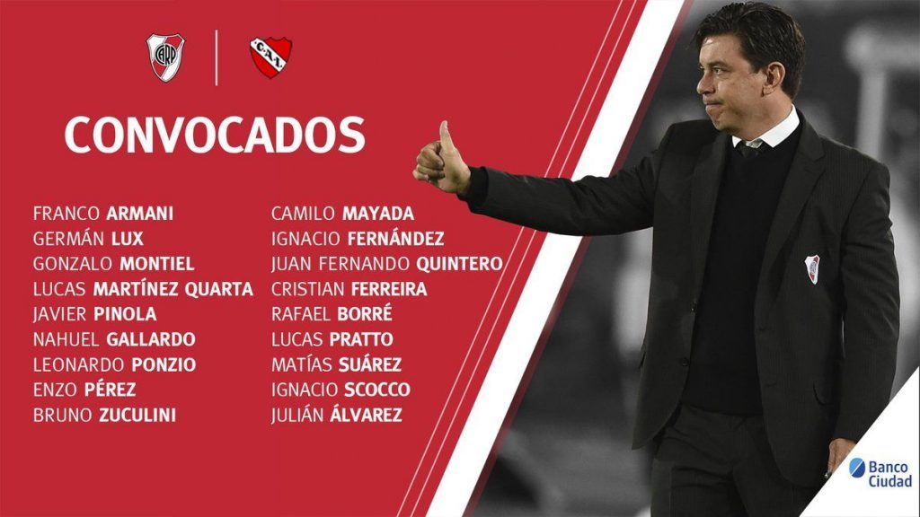 Los convocados de Gallardo para recibir a Independiente